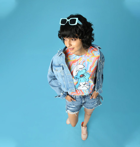 Women Pink & Blue Printed Drop-Shoulder Sleeves T-shirt